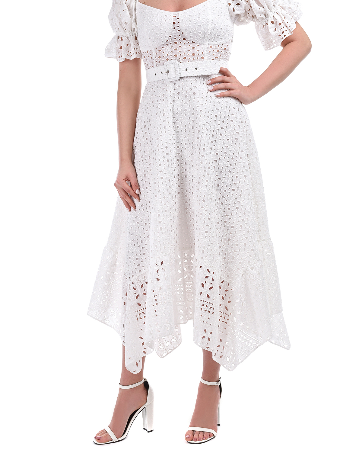Платье миди из хлопкового шитья с асимметричным подолом Charo Ruiz, размер 40, цвет белый - фото 8
