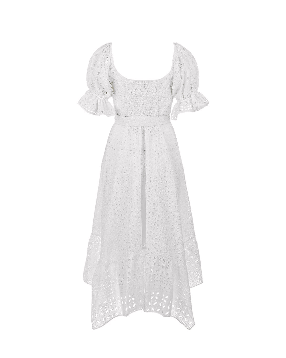 Платье миди из хлопкового шитья с асимметричным подолом Charo Ruiz, размер 40, цвет белый - фото 4