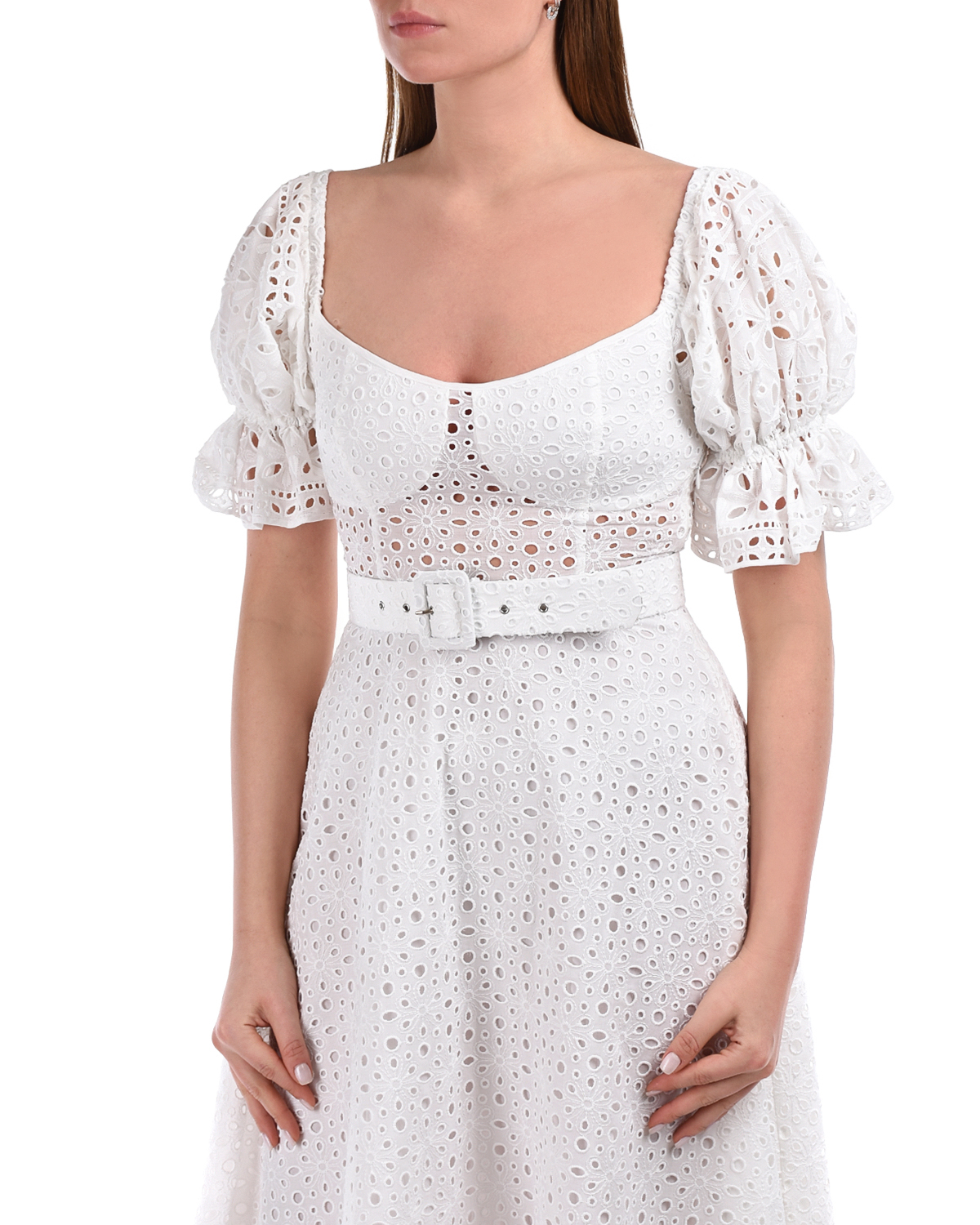 Платье миди из хлопкового шитья с асимметричным подолом Charo Ruiz, размер 40, цвет белый - фото 6