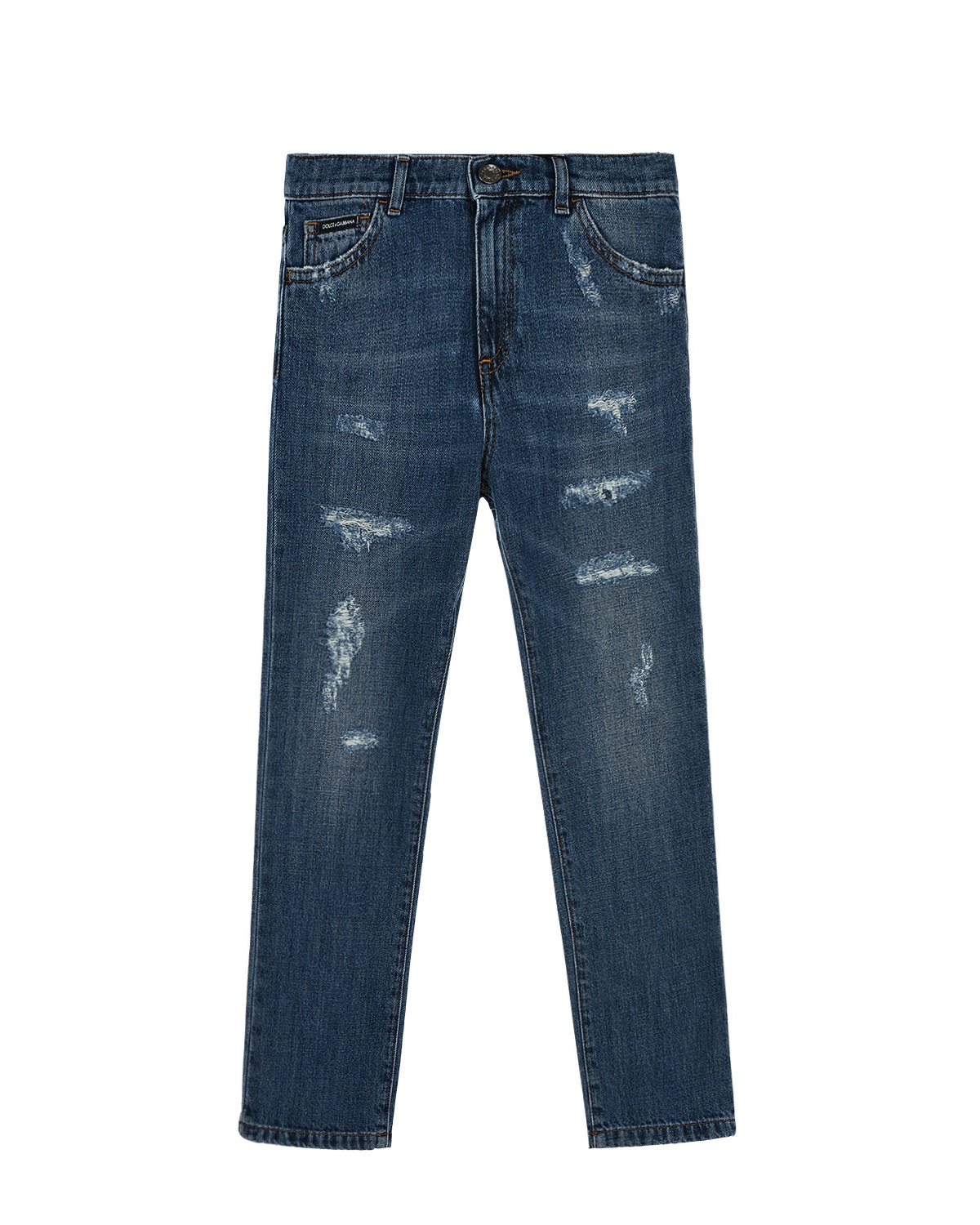 Синие regular fit джинсы с потертостями Dolce&Gabbana