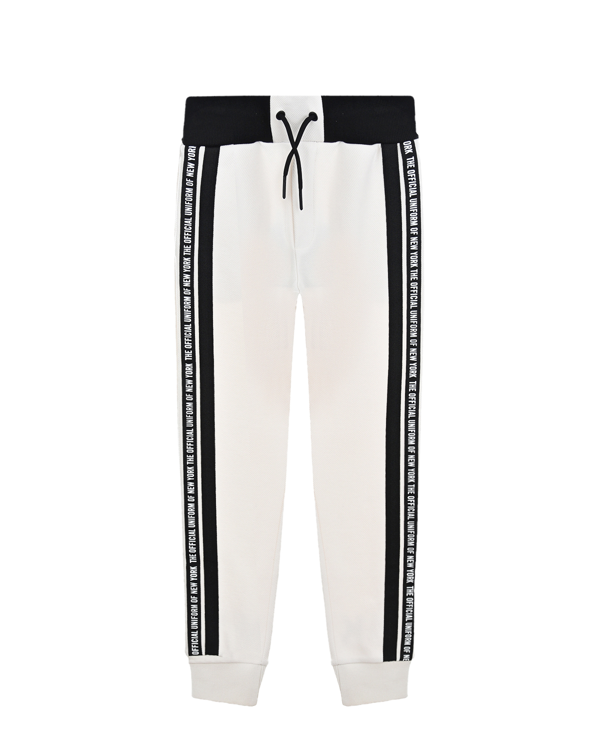 Белые спортивные брюки с черными лампасами DKNY детские, размер 140, цвет бежевый - фото 1