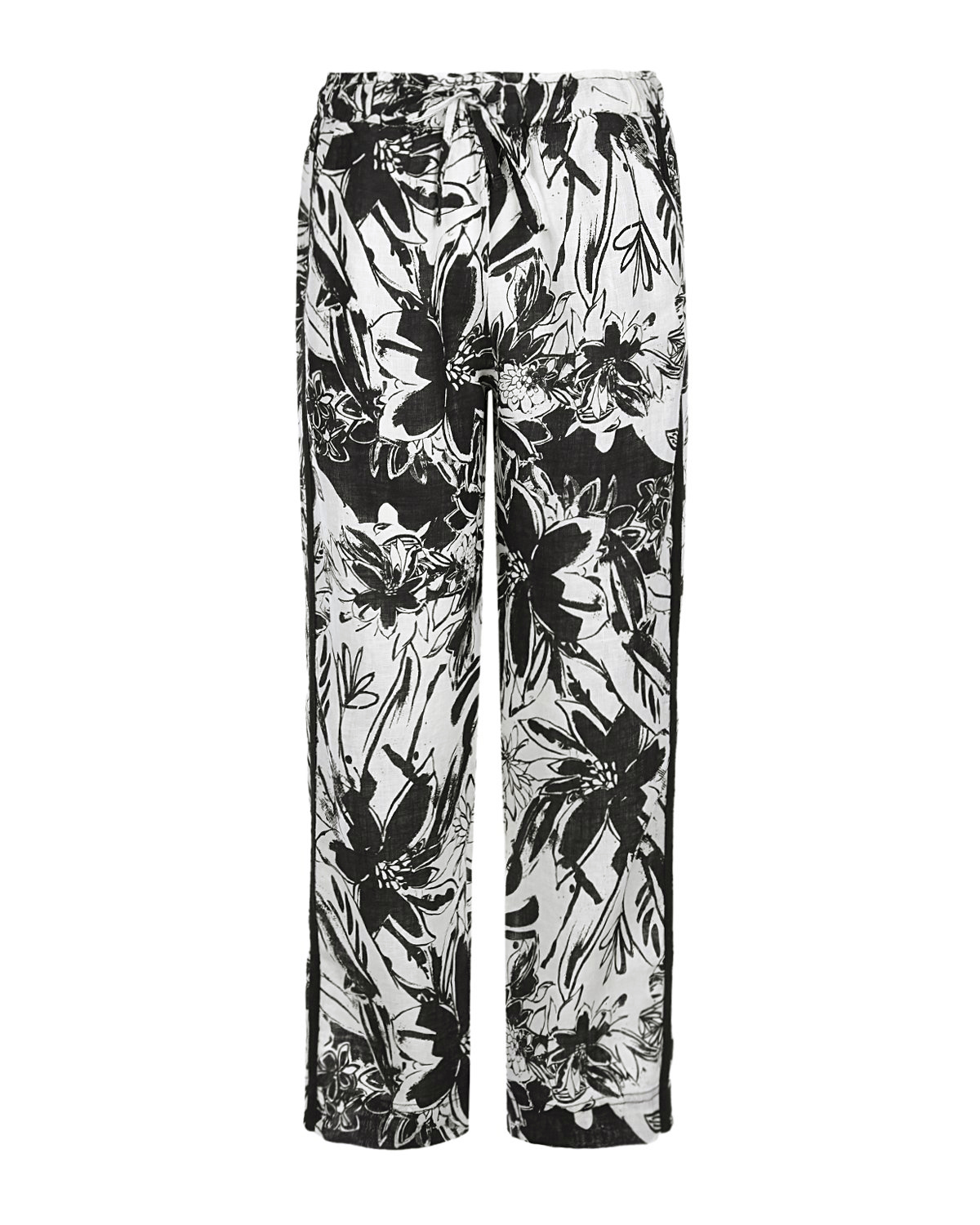 Льняные брюки с черно-белым принтом Deha, размер 40, цвет черный - фото 1