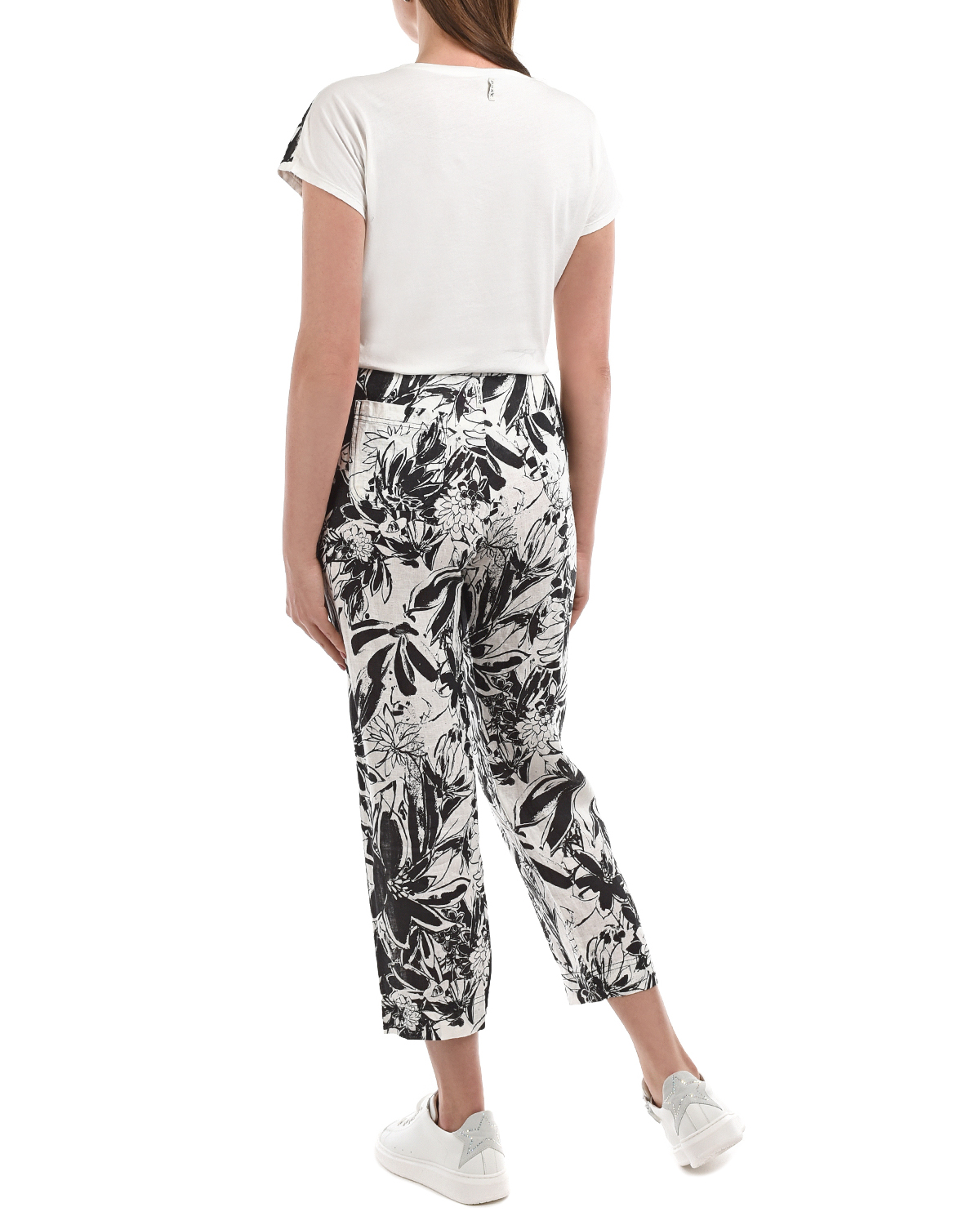 Льняные брюки с черно-белым принтом Deha, размер 40, цвет черный - фото 4