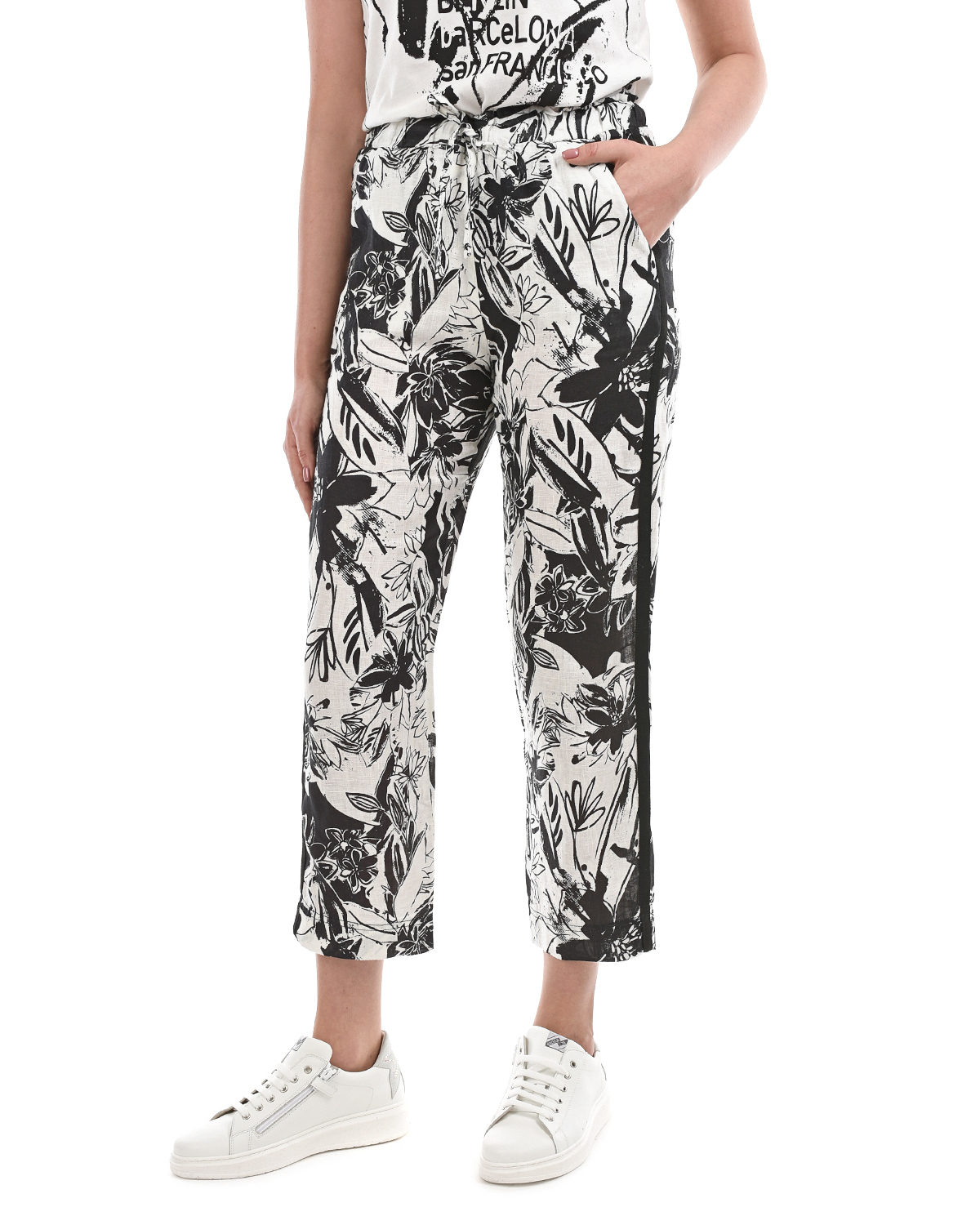 Льняные брюки с черно-белым принтом Deha, размер 40, цвет черный - фото 8