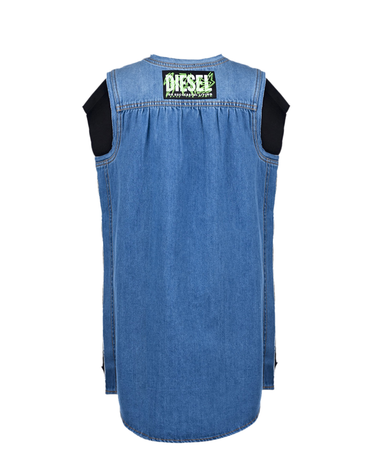 Черно-синее платье с джинсовой вставкой Diesel детское, размер 140, цвет мультиколор - фото 2