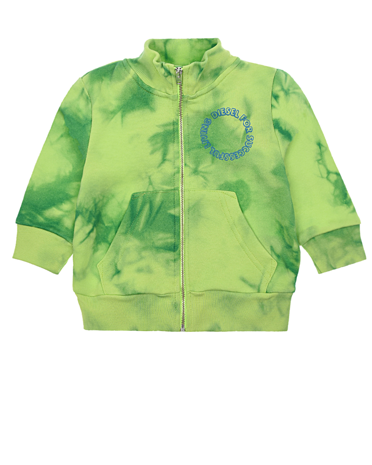 Зеленая спортивная куртка логотипом Diesel детская, размер 80, цвет салатовый - фото 1