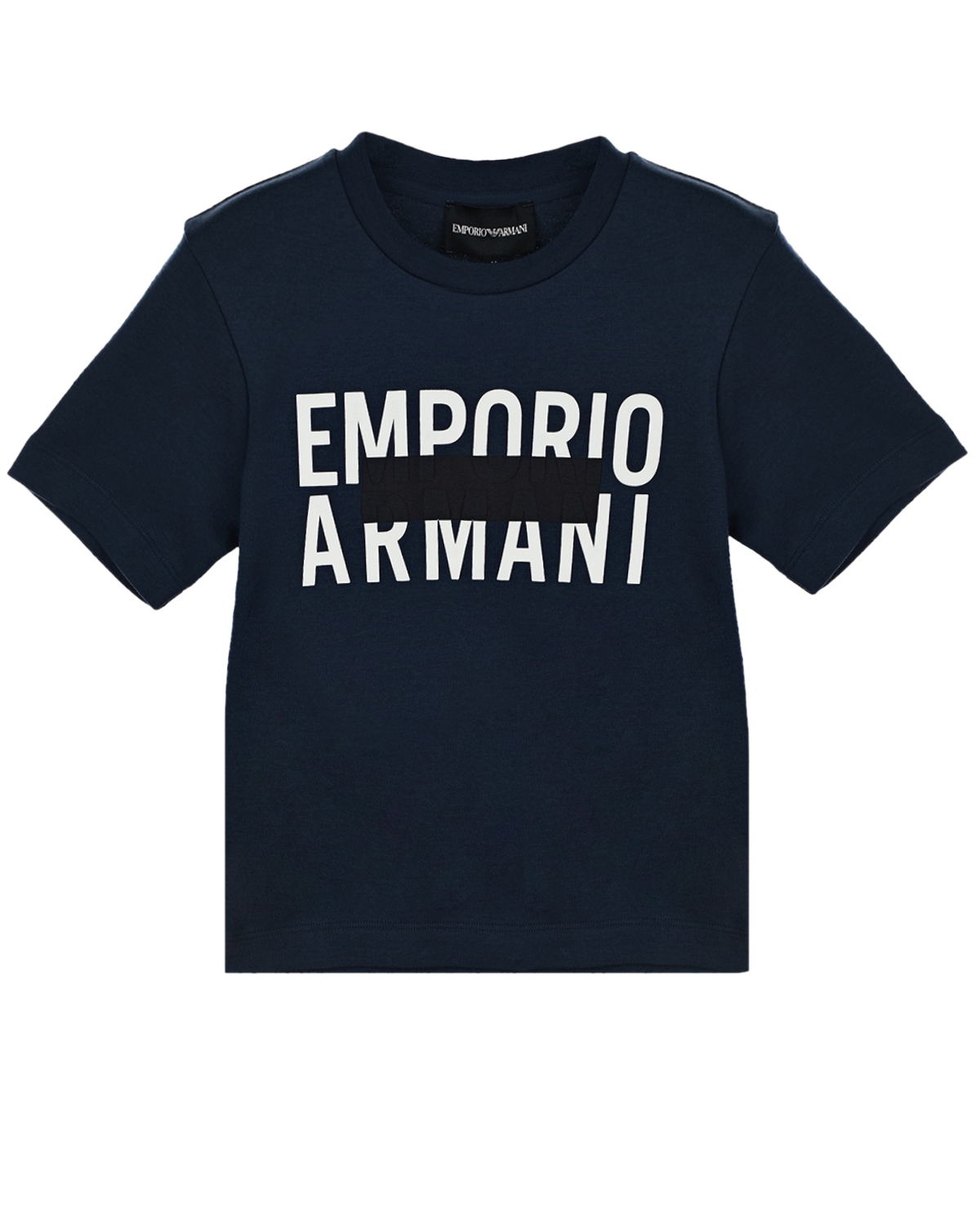 Синяя футболка с белым логотипом Emporio Armani детская, размер 104, цвет синий - фото 1