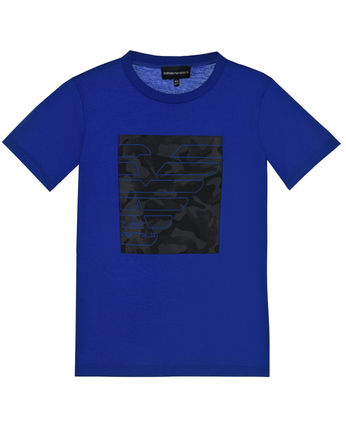 Синяя футболка с камуфляжным принтом Emporio Armani детская, размер 140, цвет синий - фото 1