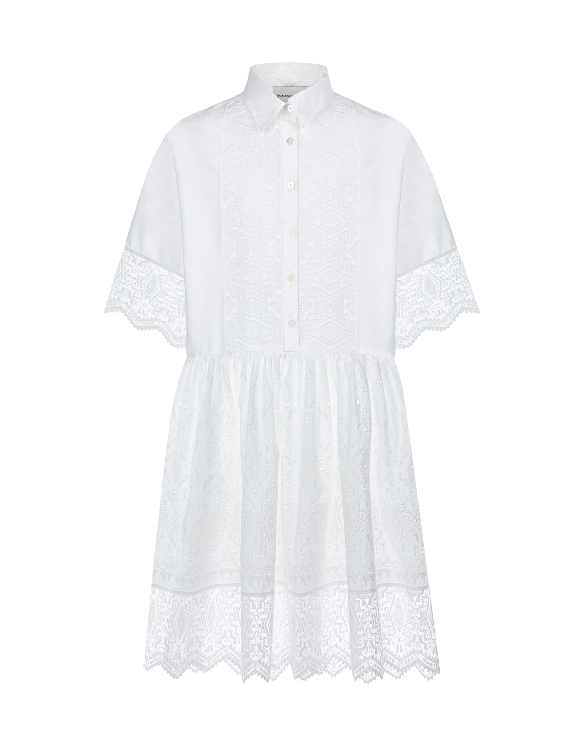 Белле платье-рубашка с кружевной отделок Ermanno Scervino детское, размер 140, цвет белый - фото 1