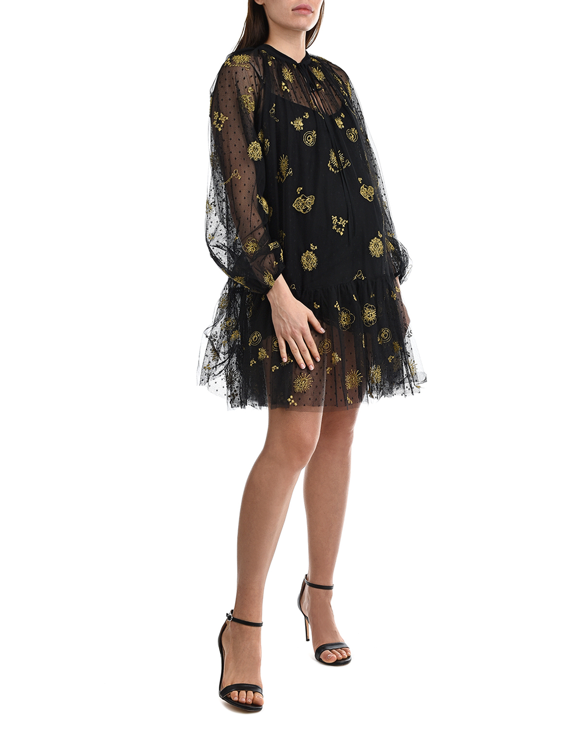 Черное платье с золотистой вышивкой Ermanno Ermanno Scervino, размер 40, цвет черный - фото 6
