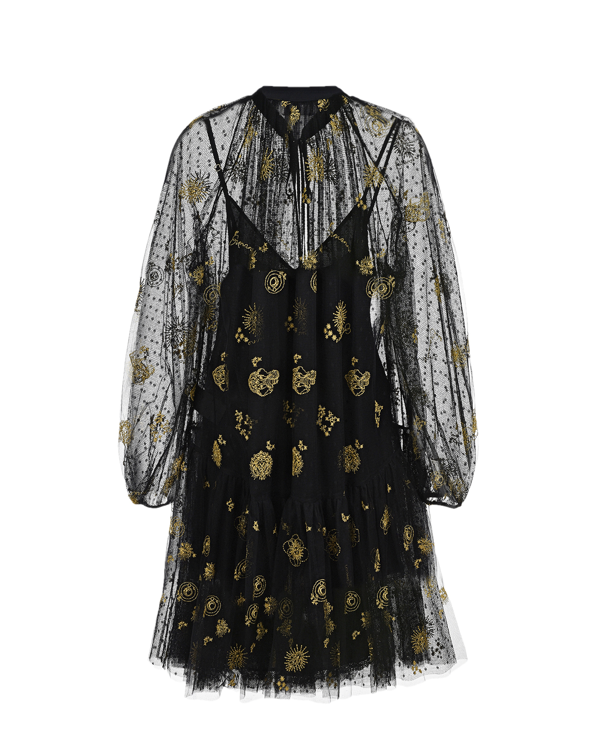 Черное платье с золотистой вышивкой Ermanno Ermanno Scervino, размер 40, цвет черный - фото 7