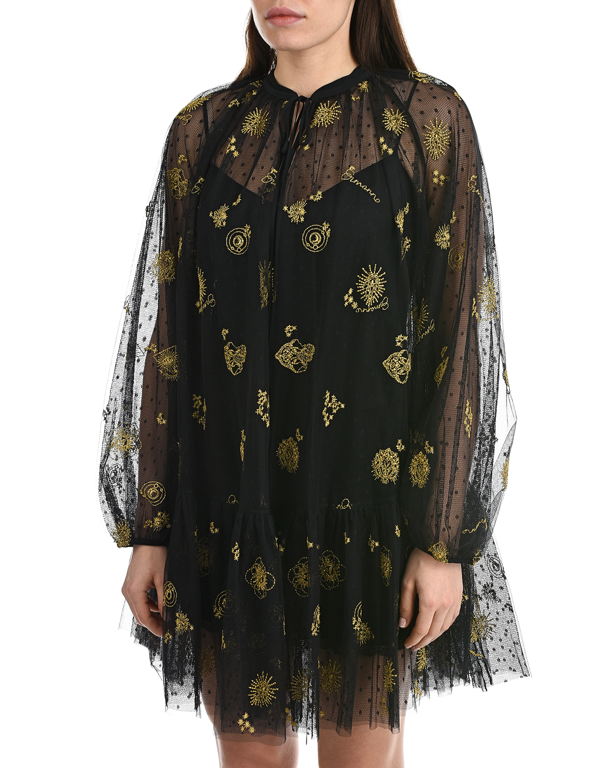Черное платье с золотистой вышивкой Ermanno Ermanno Scervino, размер 40, цвет черный - фото 9