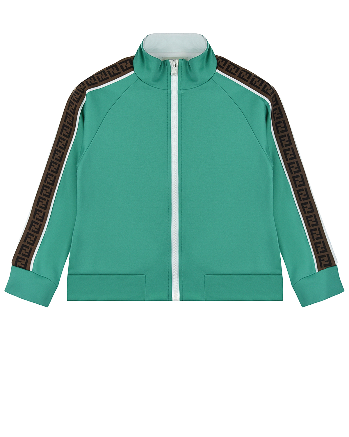 Зеленая спортивная куртка с брендированными лампасами Fendi детская, размер 128, цвет зеленый - фото 1