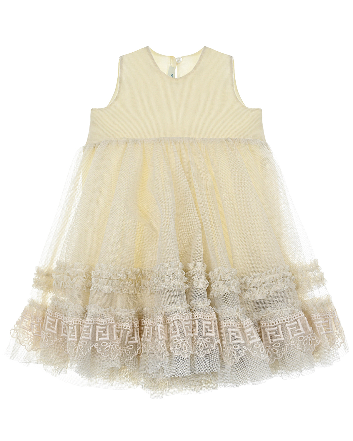 Кремовое платье с кружевом по подолу Fendi детское, размер 80, цвет кремовый - фото 1