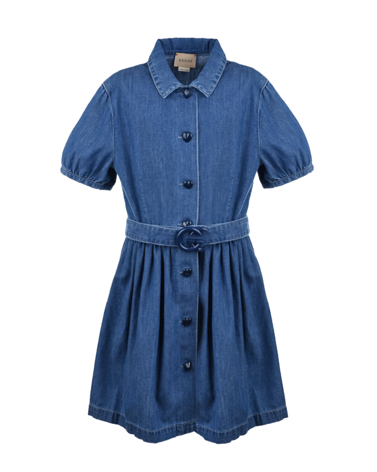 Синее платье из денима с поясом "GG" GUCCI детское, размер 116, цвет синий - фото 1