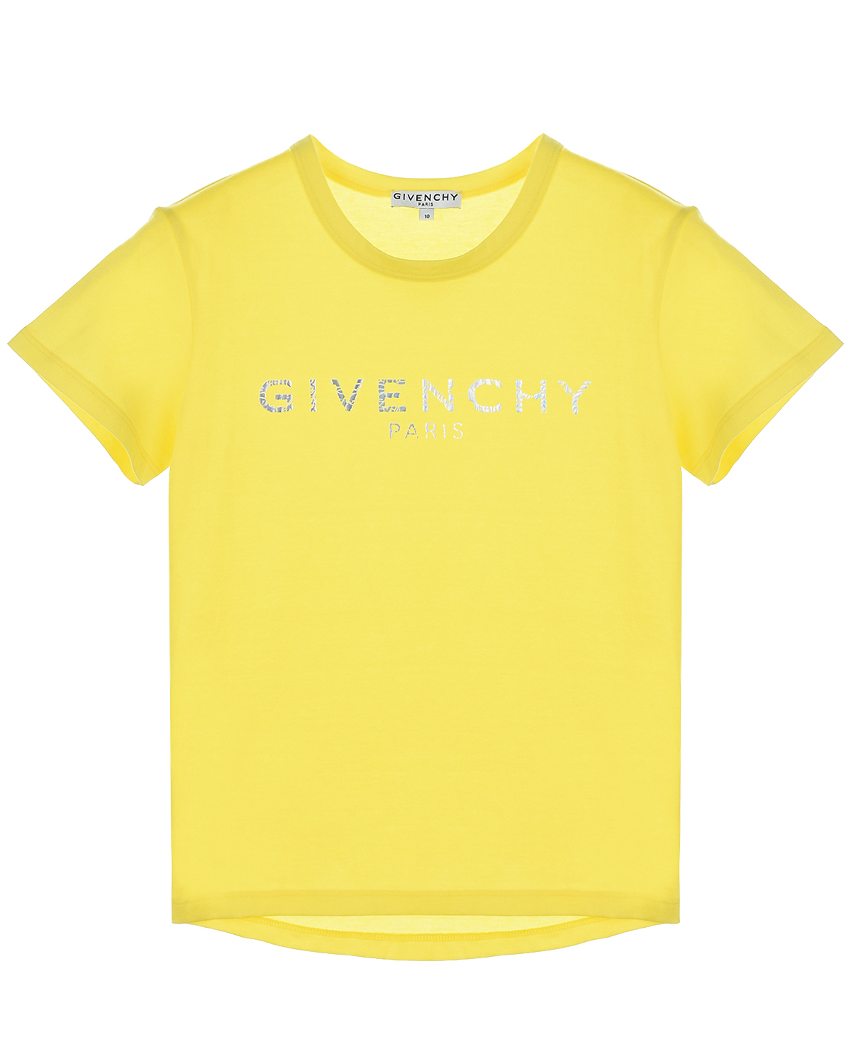 Желтая футболка с серебристым логотипом Givenchy