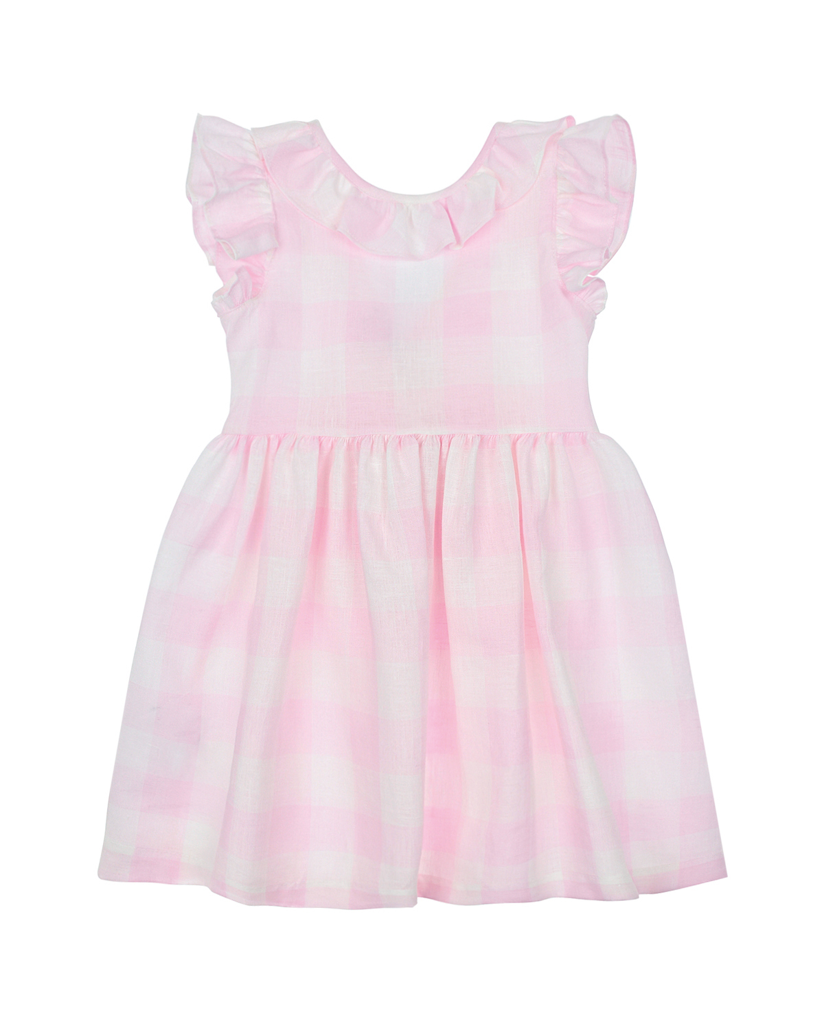 Льняное платье в бело-розовую клетку IL Gufo детское, размер 86, цвет розовый - фото 1