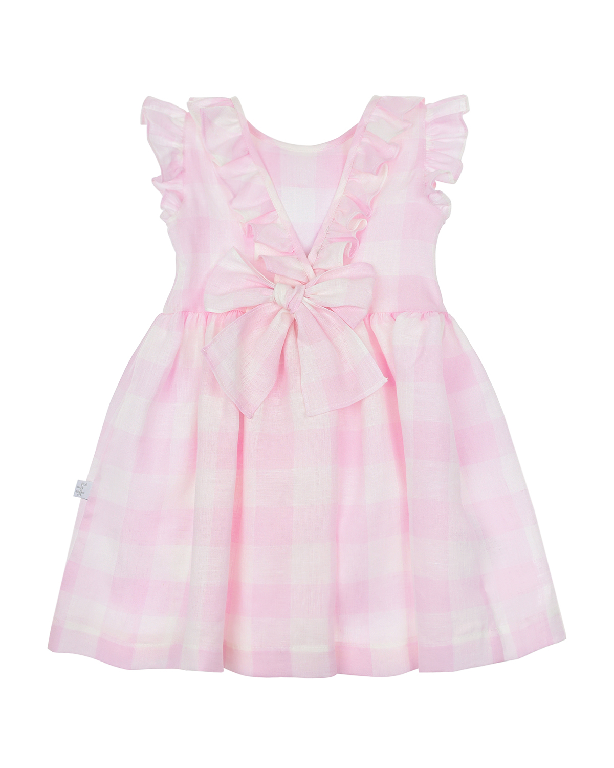 Льняное платье в бело-розовую клетку IL Gufo детское, размер 86, цвет розовый - фото 2