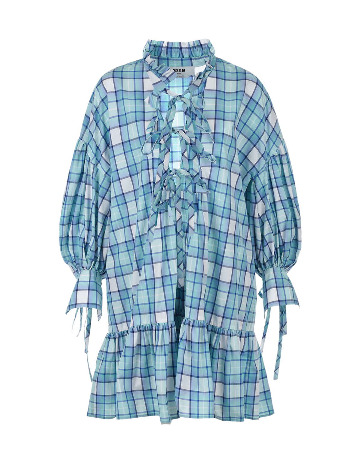 Платье-рубашка с принтом в клетку MSGM, размер 38, цвет голубой - фото 1