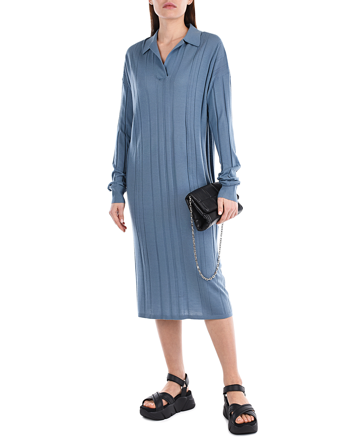 Голубое платье из шерстяного трикотажа Joseph, размер 40, цвет голубой - фото 3