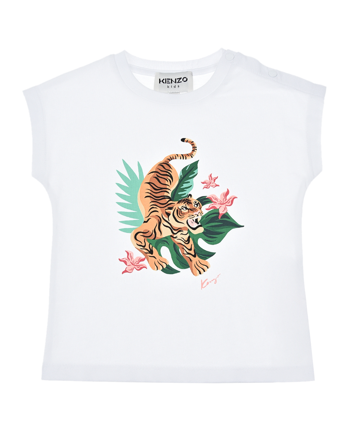 

Белая футболка с принтом "тигр и лилии" KENZO, Белый, Белая футболка с принтом "тигр и лилии" KENZO