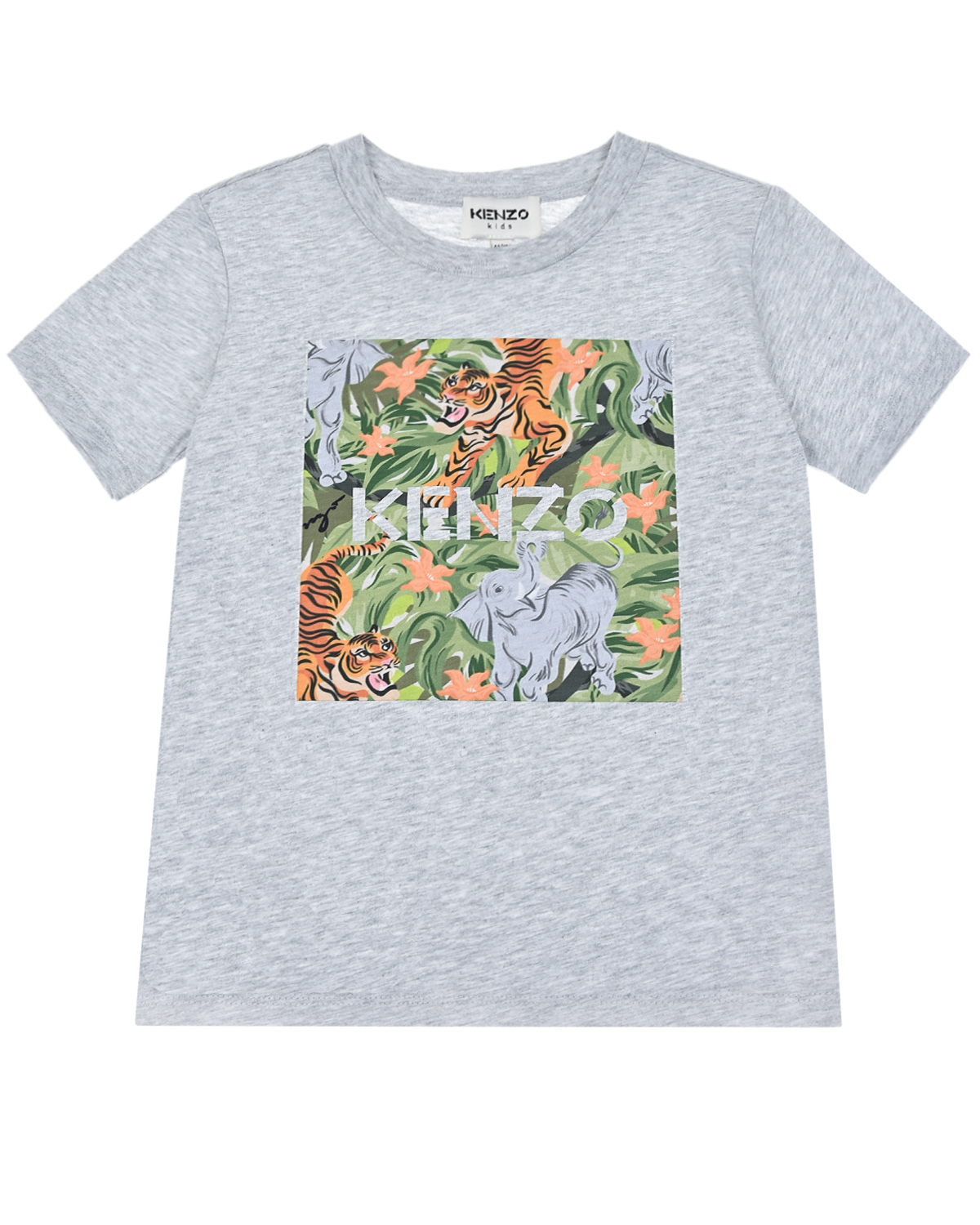Серая футболка с принтом "джунгли" KENZO детская, размер 104, цвет серый - фото 1