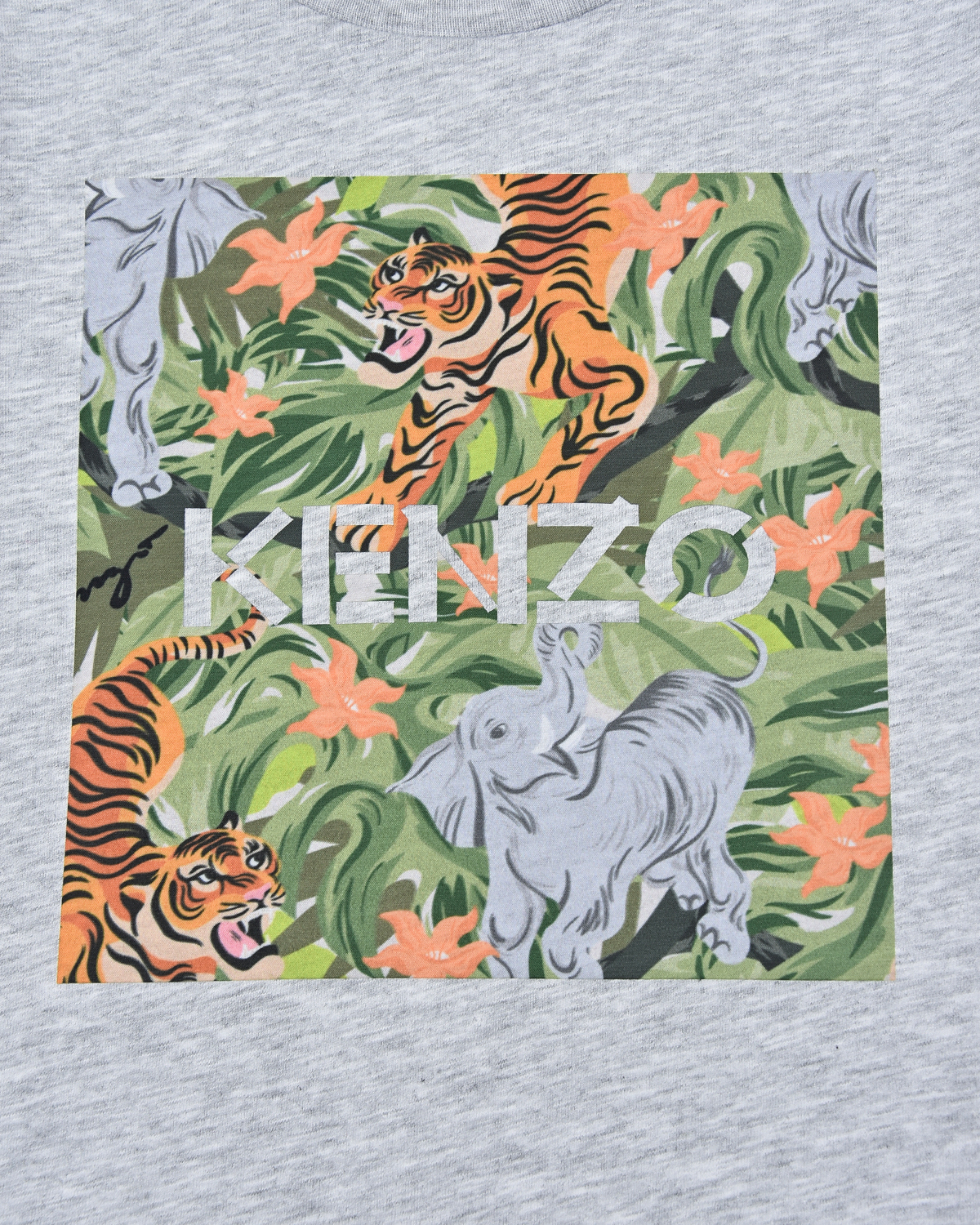 Серая футболка с принтом "джунгли" KENZO детская, размер 104, цвет серый - фото 3