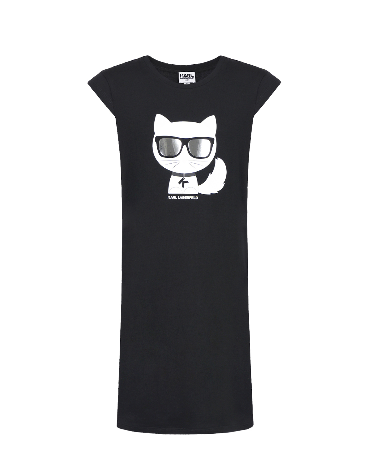 Черное платье с принтом "Кошка" Karl Lagerfeld kids детское, размер 140, цвет черный - фото 1