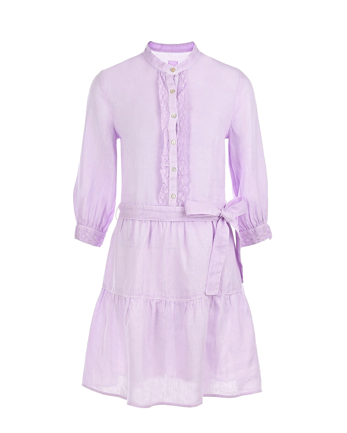 Сиреневое платье с поясом 120% Lino, размер 42, цвет сиреневый - фото 1