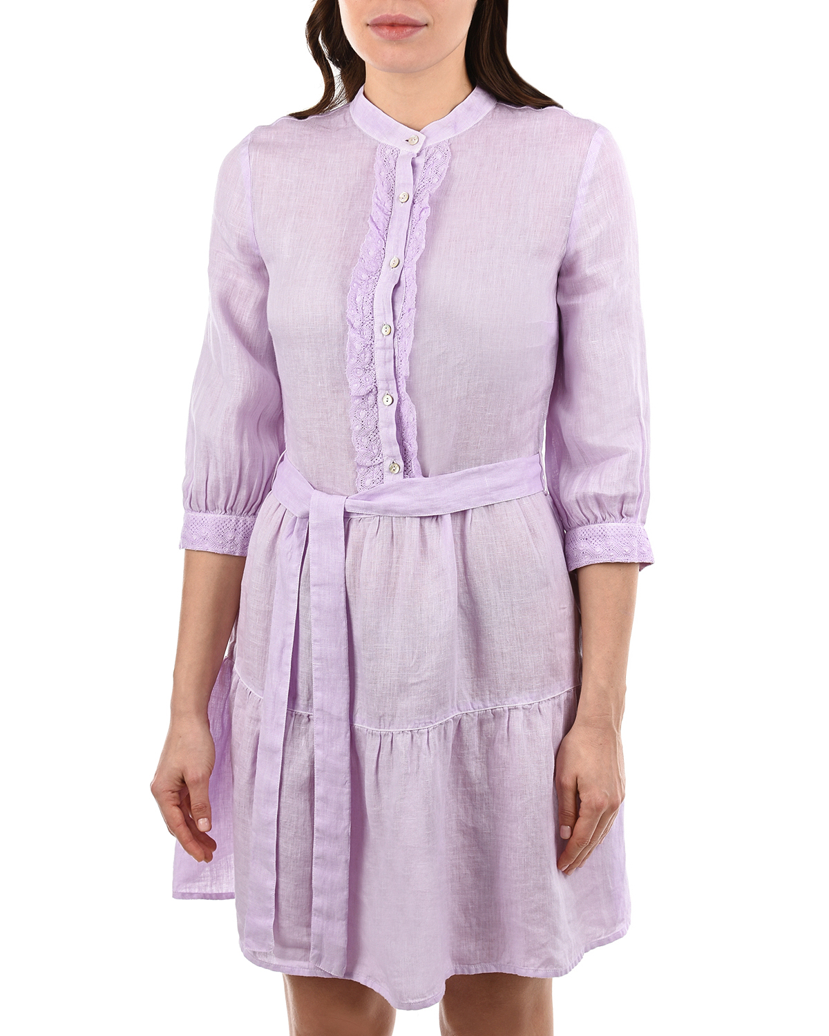 Сиреневое платье с поясом 120% Lino, размер 42, цвет сиреневый - фото 6