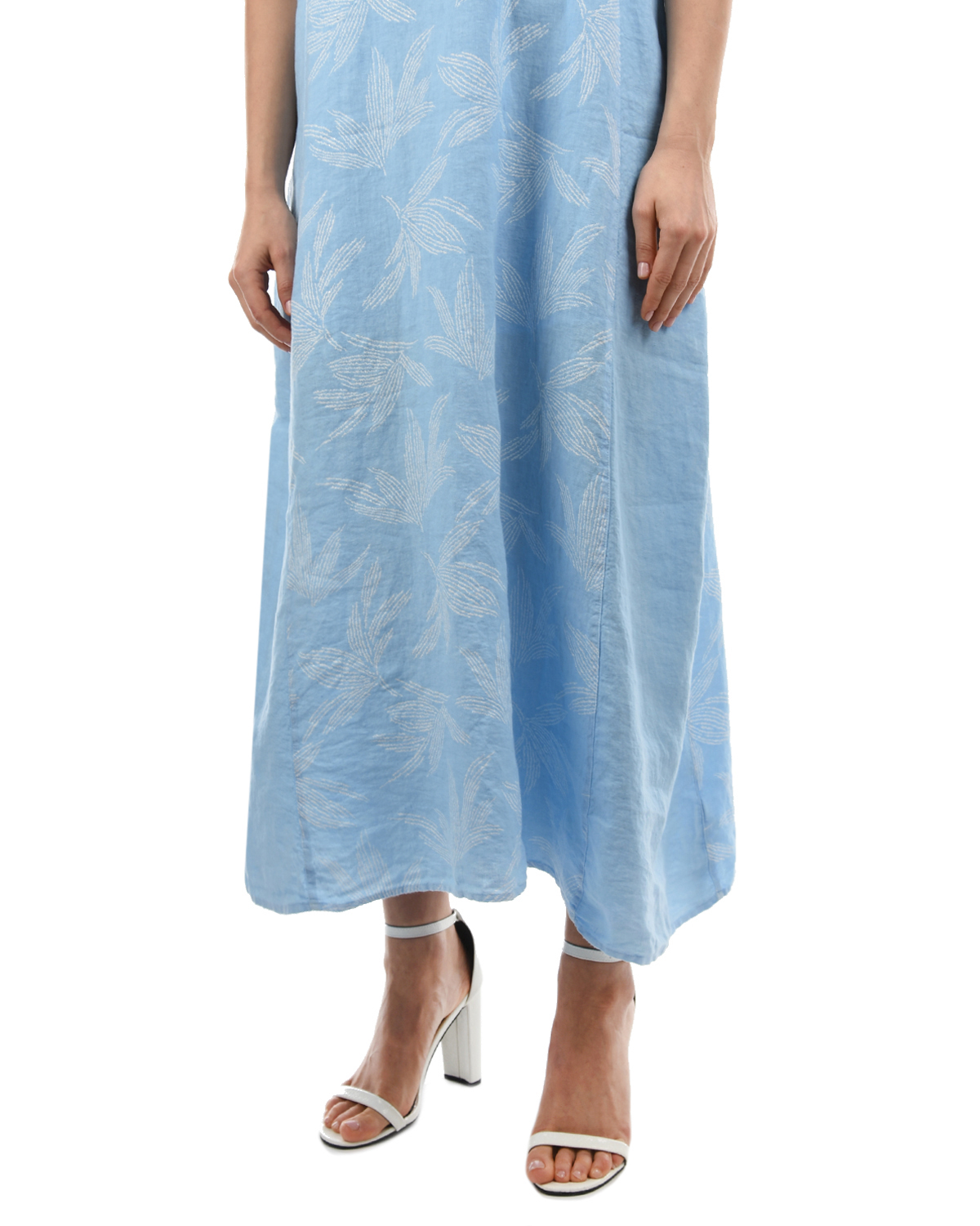Голубое платье с белым цветочным принтом 120% Lino, размер 40 - фото 7