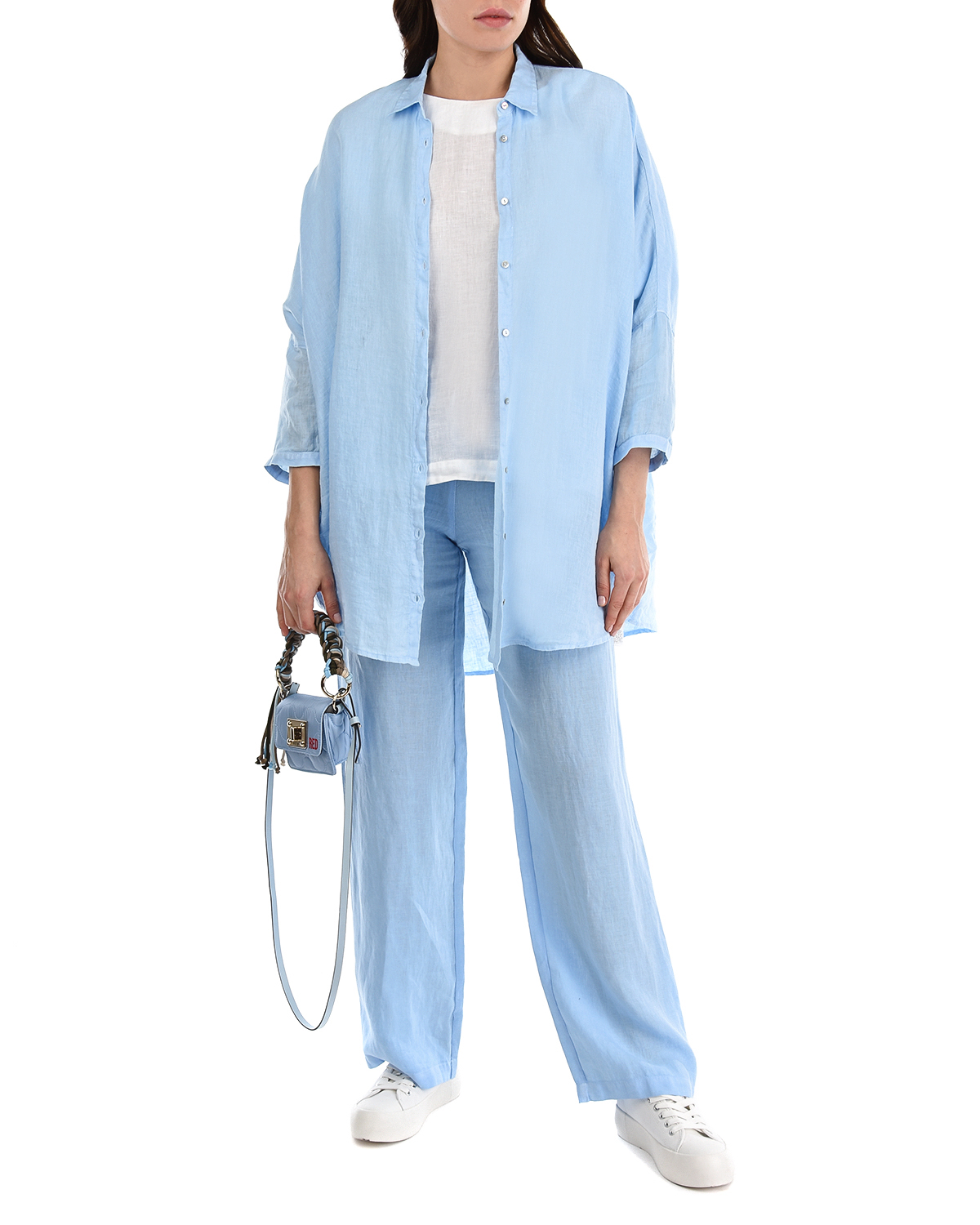 Голубые брюки с поясом на кулиске 120% Lino, размер 40, цвет голубой - фото 2