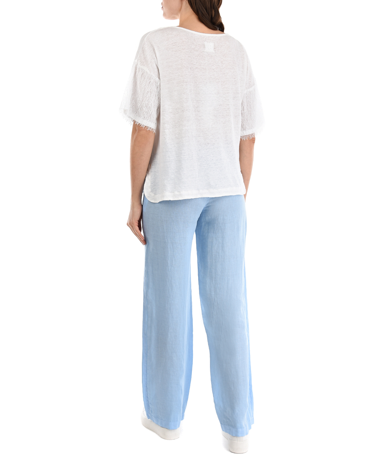 Голубые брюки с поясом на кулиске 120% Lino, размер 40, цвет голубой - фото 3
