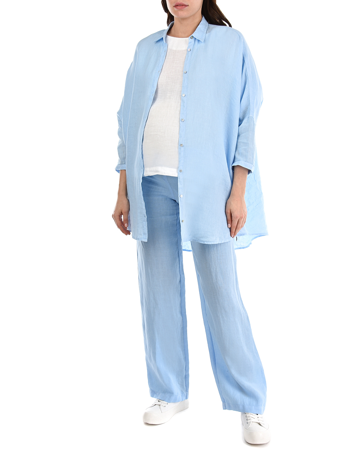 Голубые брюки с поясом на кулиске 120% Lino, размер 40, цвет голубой - фото 4