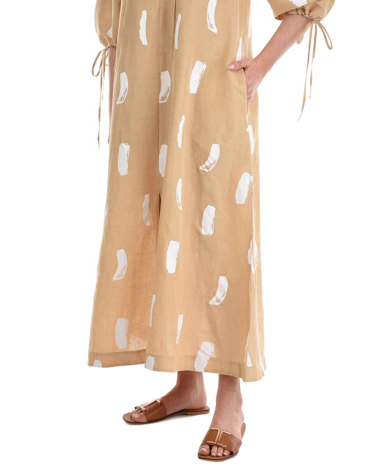 Бежевое платье с абстрактным принтом LOVE BIRDS, размер 40, цвет бежевый - фото 7