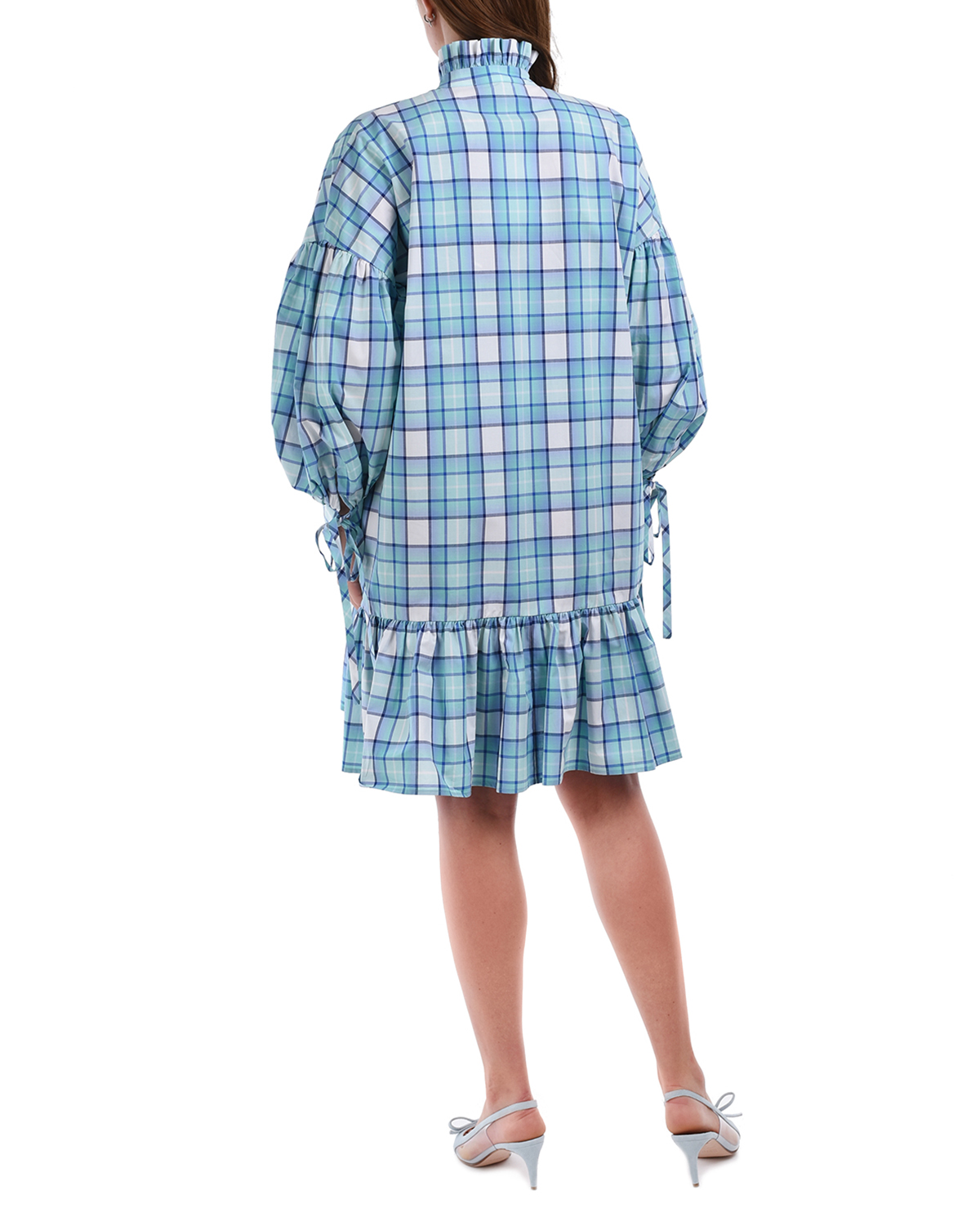 Платье-рубашка с принтом в клетку MSGM, размер 38, цвет голубой - фото 3