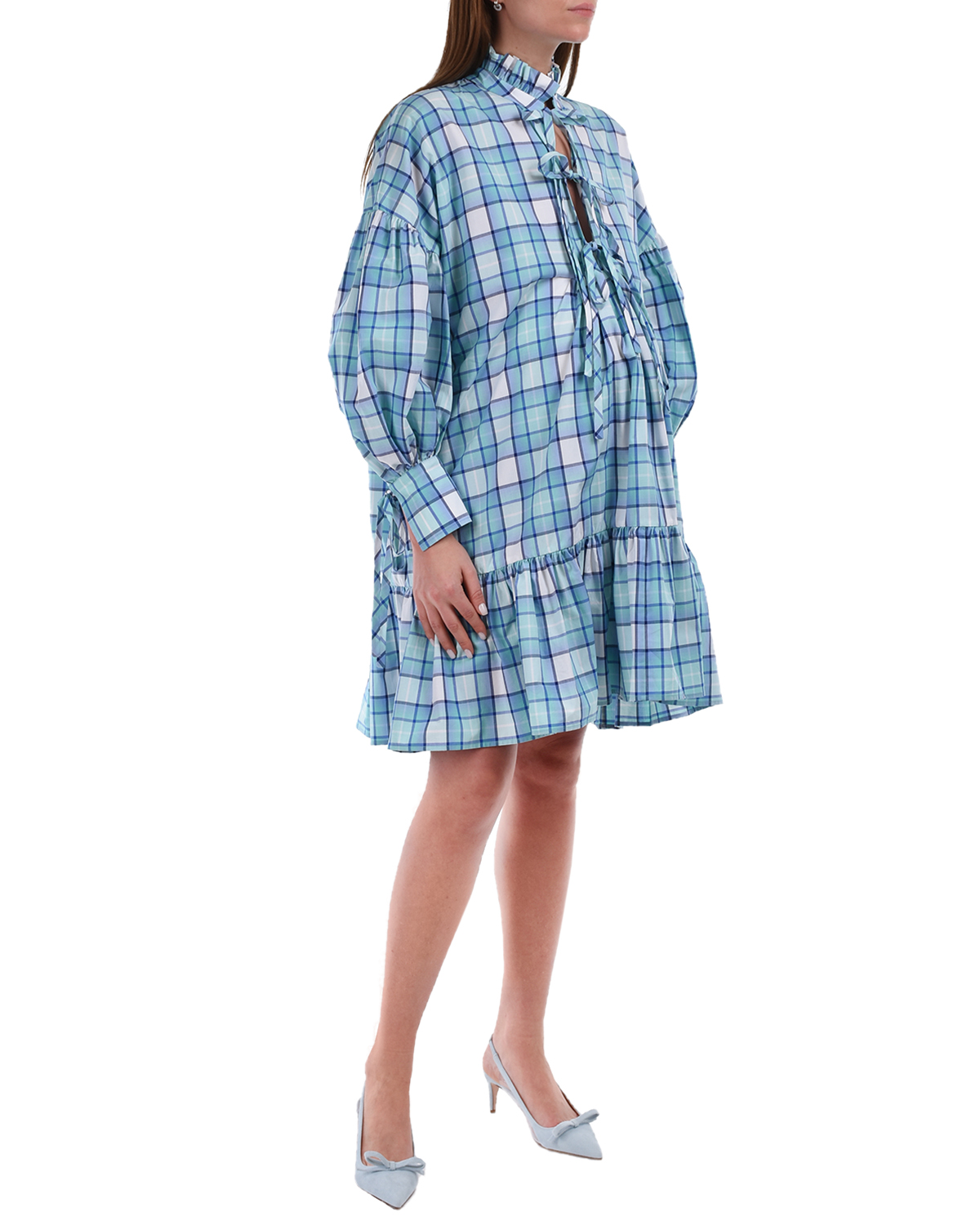 Платье-рубашка с принтом в клетку MSGM, размер 38, цвет голубой - фото 4