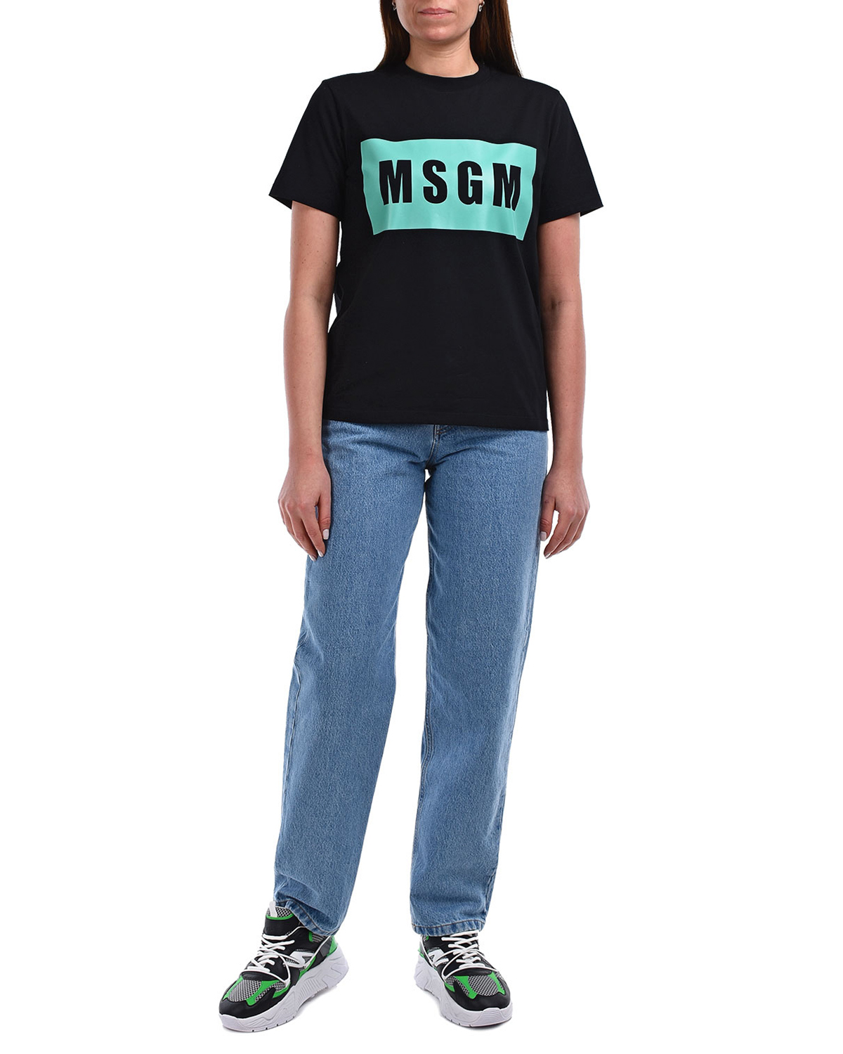 Черная футболка с прямоугольным принтом MSGM, размер 40, цвет черный - фото 3