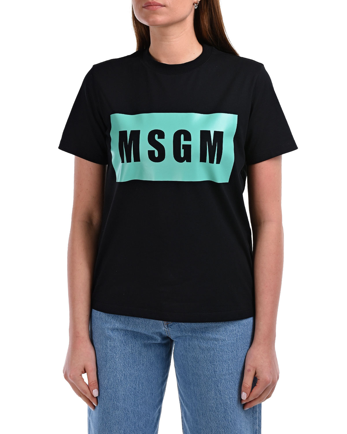 Черная футболка с прямоугольным принтом MSGM, размер 40, цвет черный - фото 8