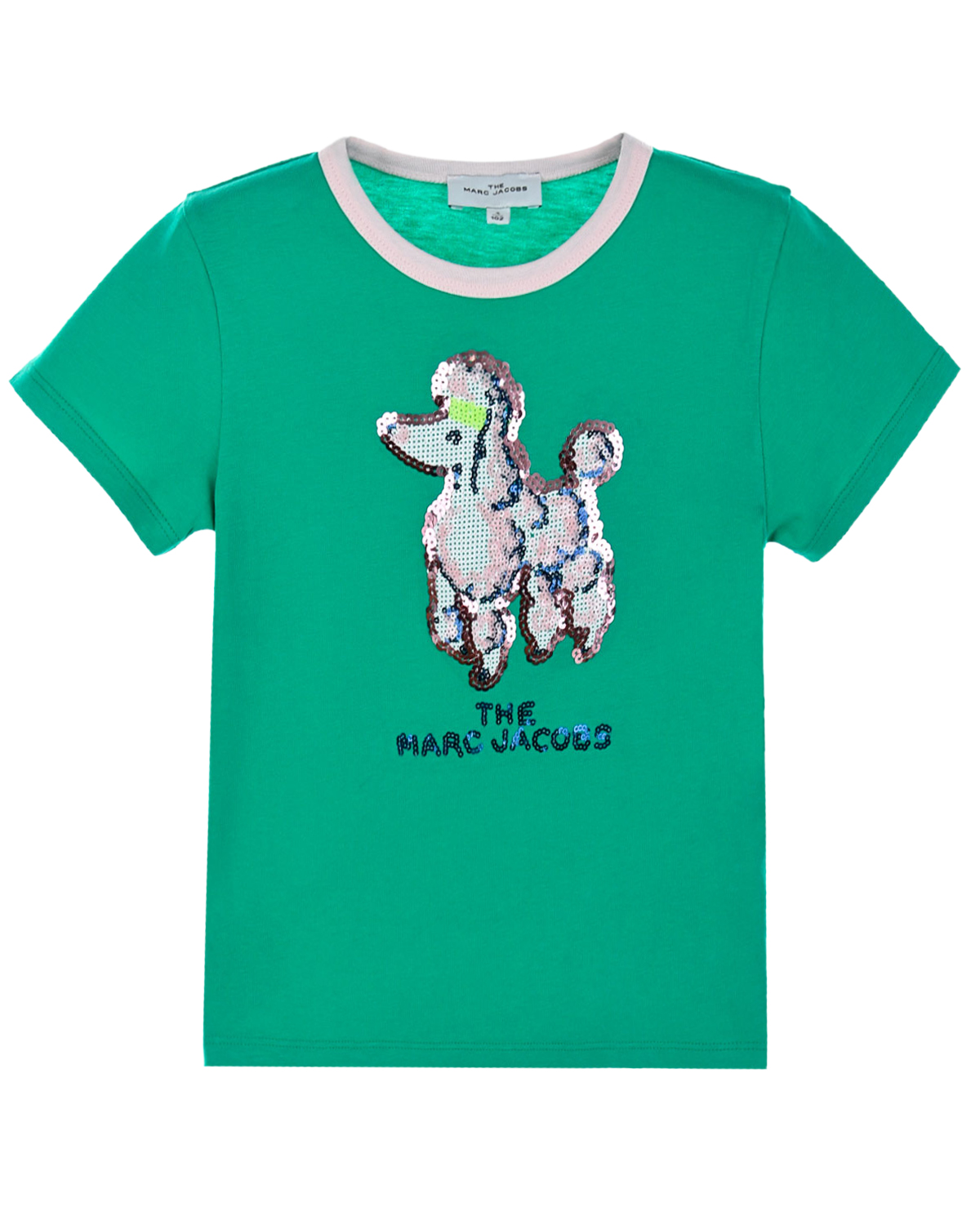 Купить Зеленая футболка с пуделем из пайеток Marc Jacobs (The) детская, Зеленый, 100%хлопок, 95%хлопок+5%эластан