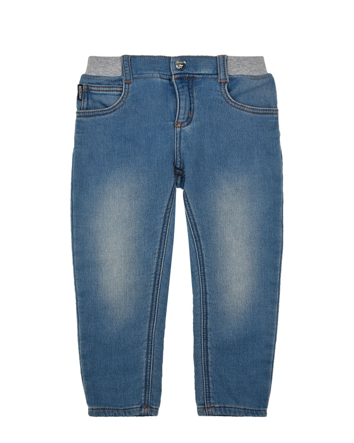 Голубые джинсы с эффектом потертости Moschino