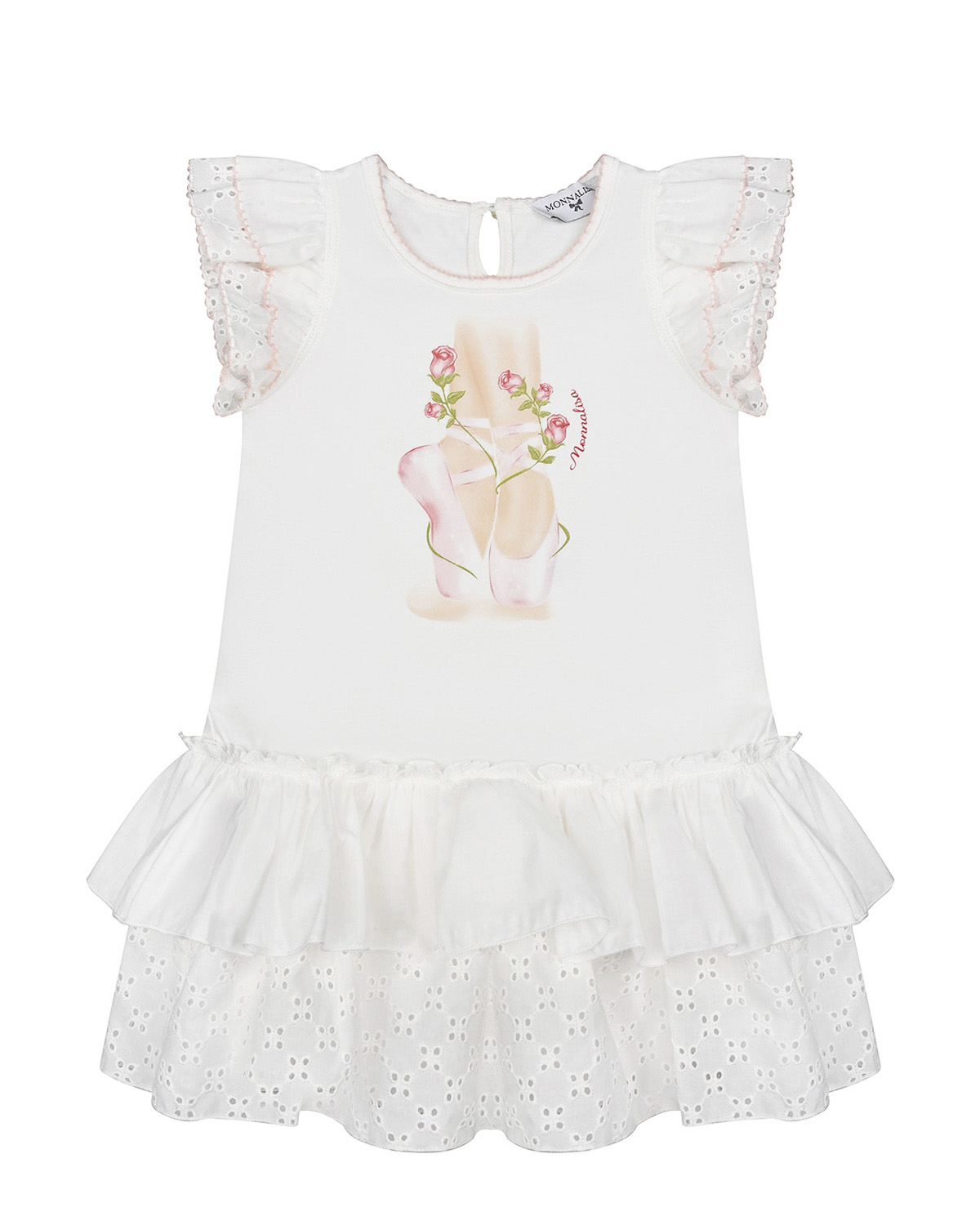 Белое платье с принтом "пуанты" Monnalisa детское, размер 80, цвет розовый - фото 1