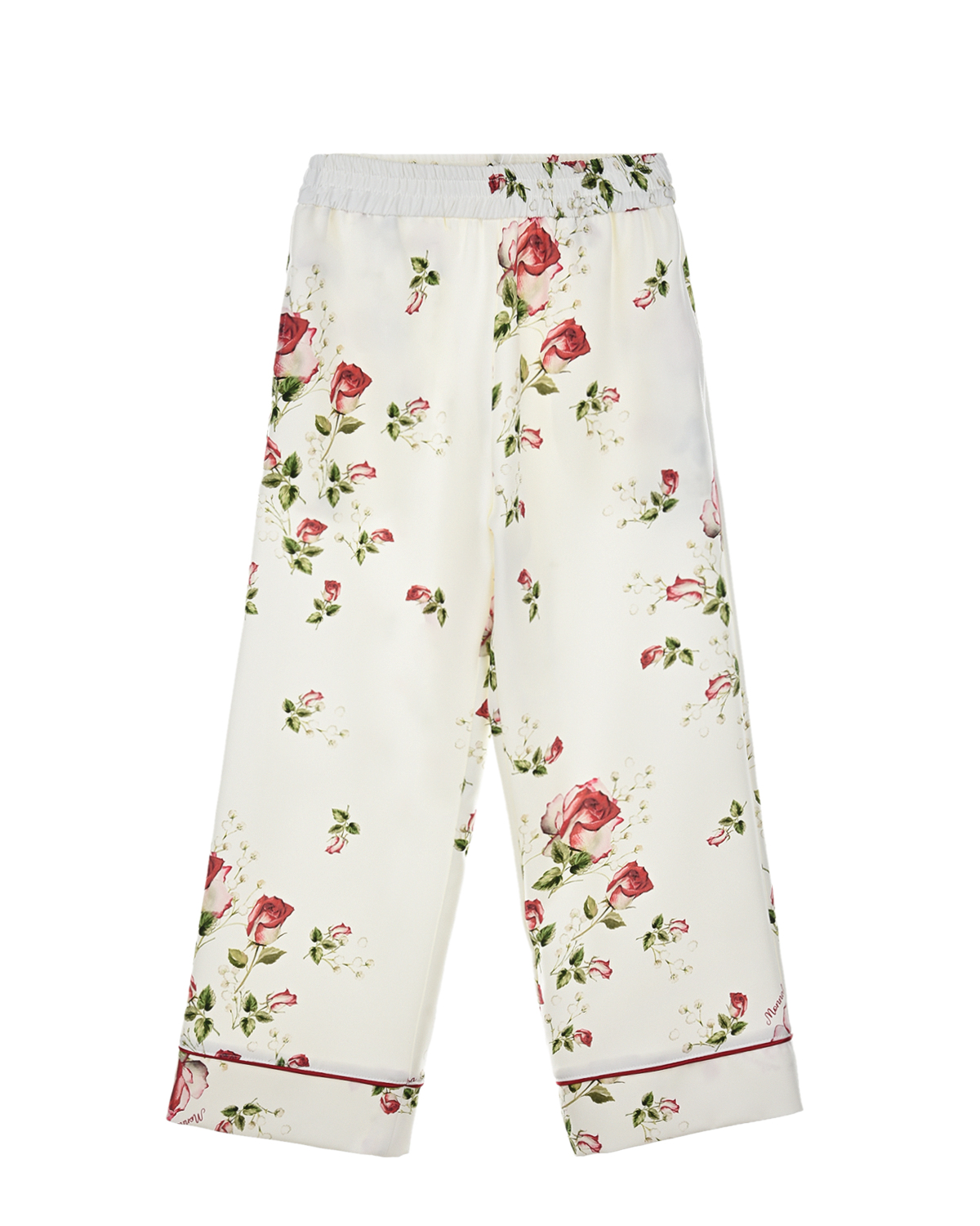 Белые брюки с принтом "розы" Monnalisa детские, размер 128, цвет белый - фото 1