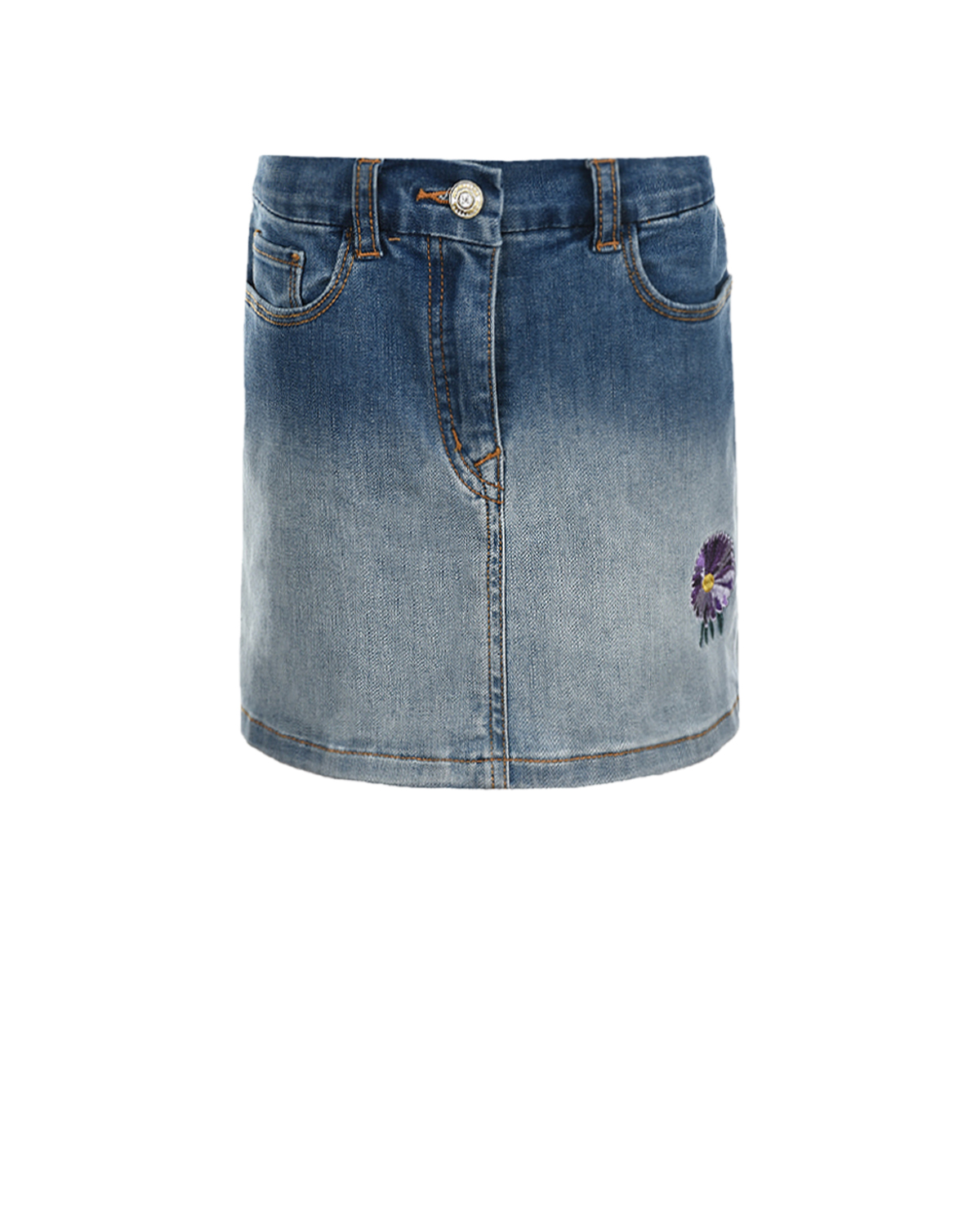 Джинсовая юбка с вышитым цветом Monnalisa детская, размер 110 - фото 1