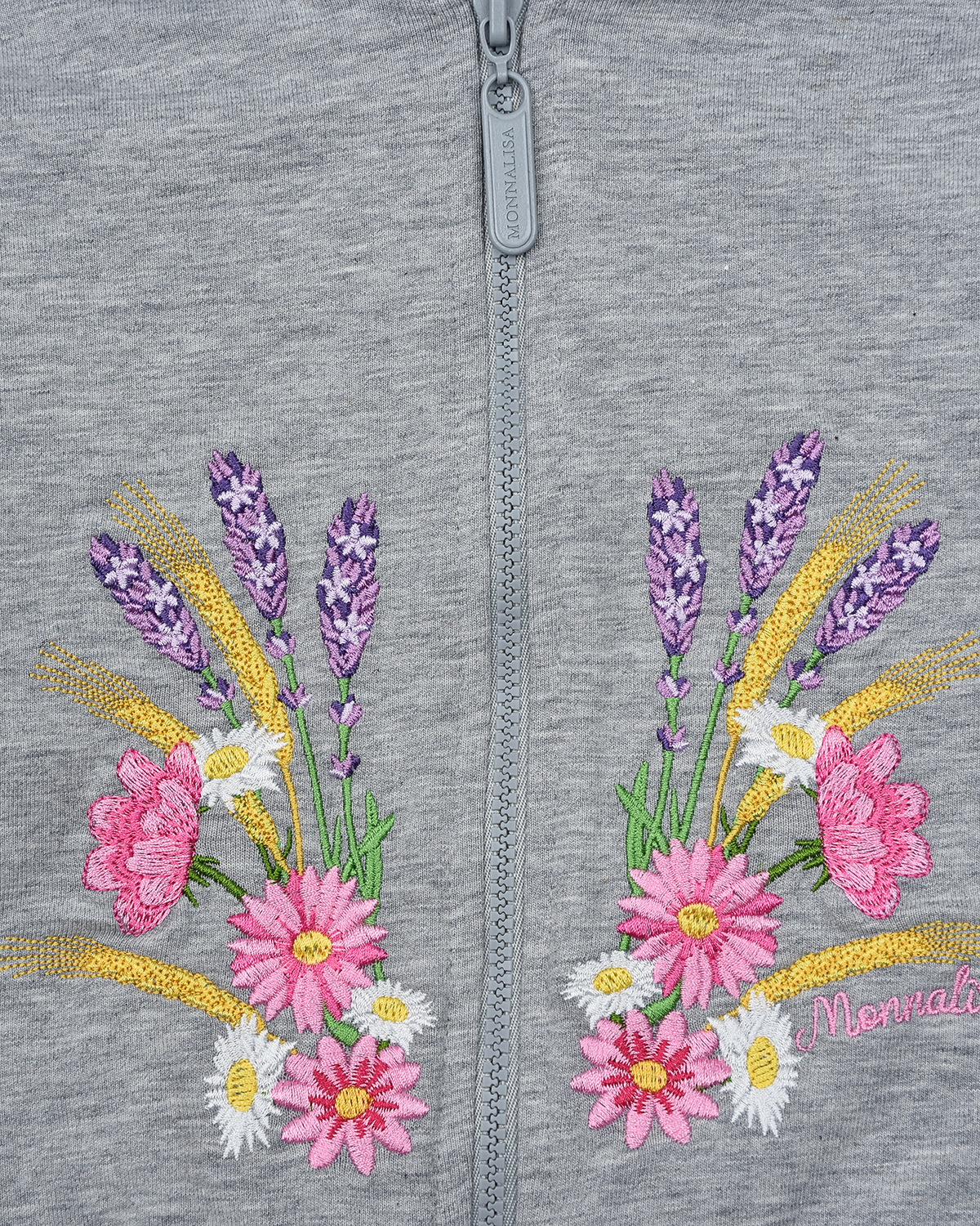 Серая спортивная куртка с цветочной вышивкой Monnalisa детская, размер 74 - фото 3