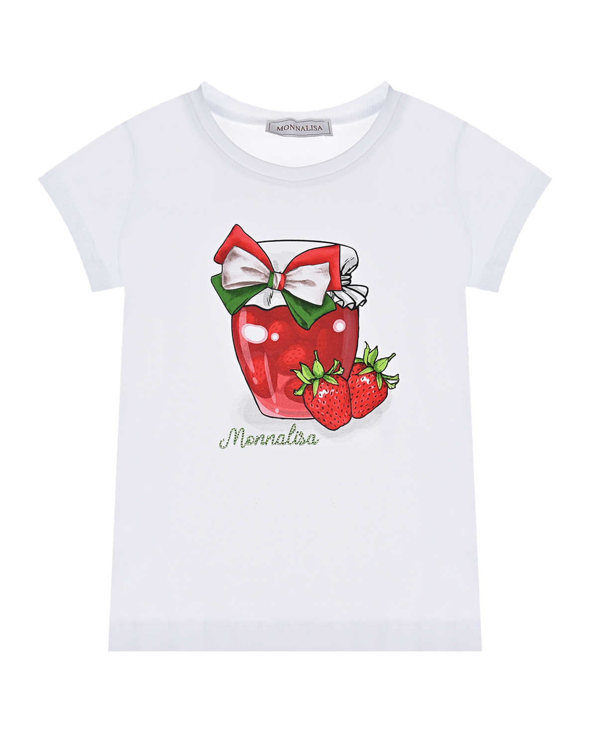 Белая футболка с принтом "клубничное варенье" Monnalisa детская, размер 104, цвет белый - фото 1