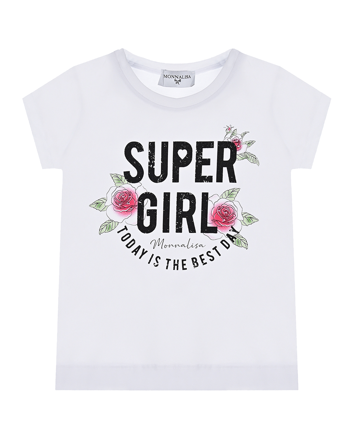 Белая футболка с принтом "SUPER GIRL" Monnalisa детская, размер 104, цвет белый - фото 1
