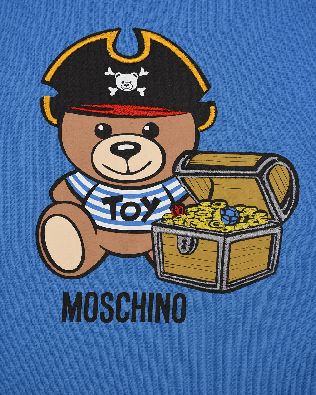 Голубая футболка с принтом "мишка-пират" Moschino детская, размер 98, цвет голубой - фото 3