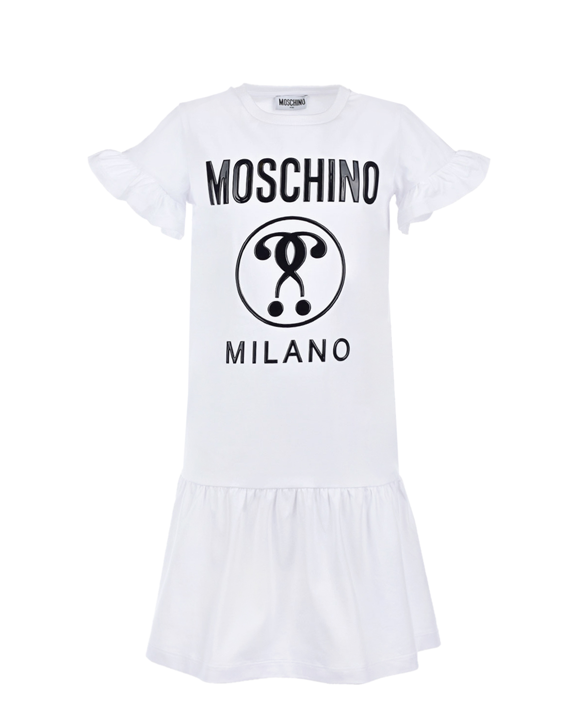 Белое платье с черным логотипом Moschino детское, размер 110, цвет белый - фото 1