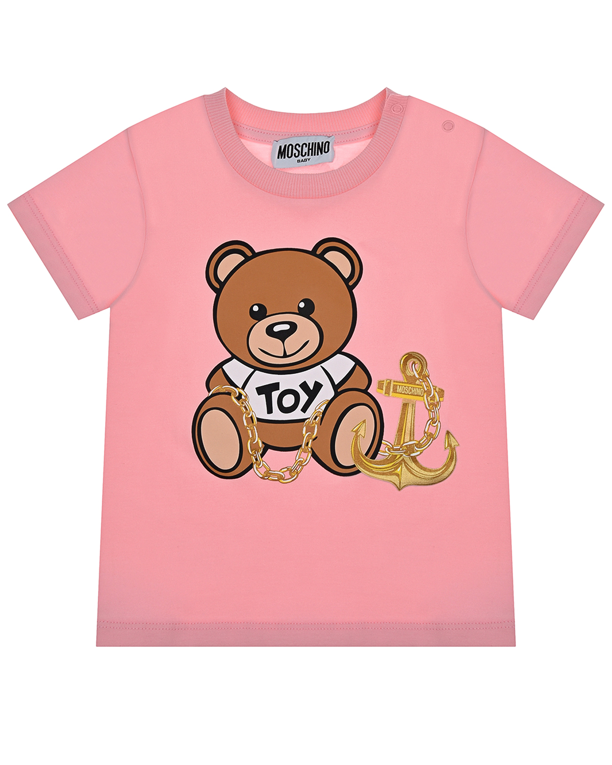 Розовая футболка с принтом "медвежонок и якорь" Moschino детская, размер 74, цвет розовый - фото 1